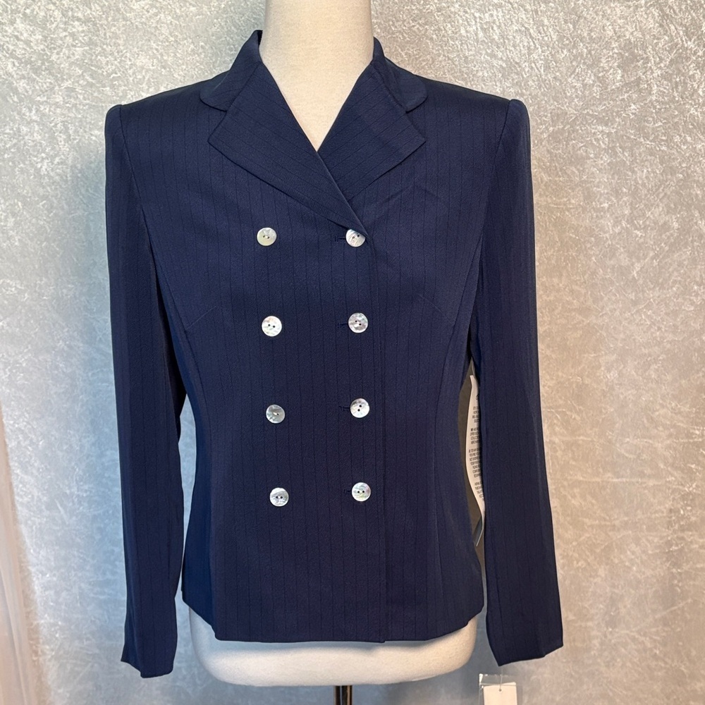 MT Studio silk Double Breasted Navy Blazer Size 6P NWT